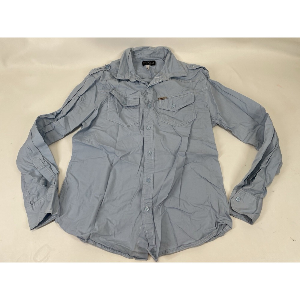 Marc Ecko Cut Sew Long Sleeve Button Up Shirt Mens Size L Blue